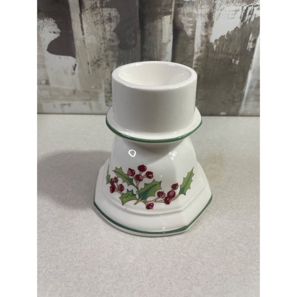 White Christmas Ceramic Holly Berry Votive Pillar Candle Holder Japan - Picture 5 of 12